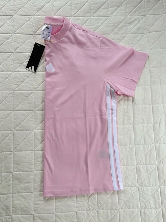NWT Adidas Essentials 3-Stripes Cotton Tee in Clear Pink - Picture 6 of 6